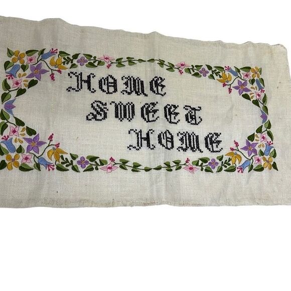 Handmade Home Floral “Home Sweet Home” Finished Embroidered Cross Stitch 21"x11" - Picture 6 of 9